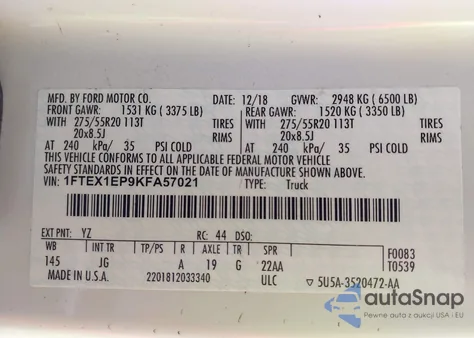 2019 Ford F-150 Xl из США, поврежденный, VIN 1FTEX1EP9KFA57021